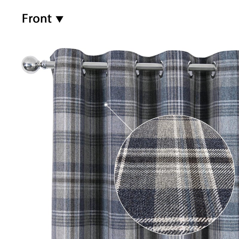 always4u Plaid Gingham Curtains for Living Room Bedroom Room Darkening Check Country Curtains 2 Panels Striped Grommet Window Treatments 45X95 Inch Blue and Brown - Image 2